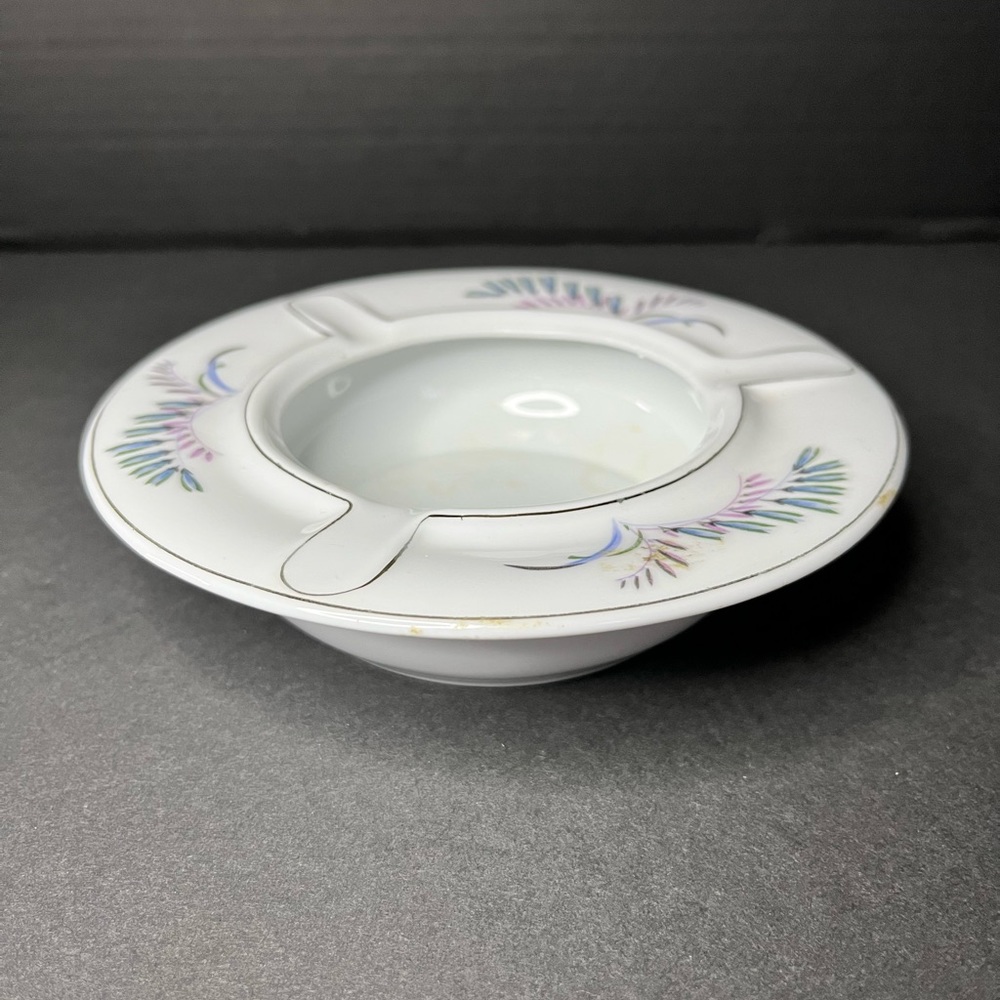 Vintage Chinese Stamped Ashtray Collectible Porcelain Flowers 6” Diameter